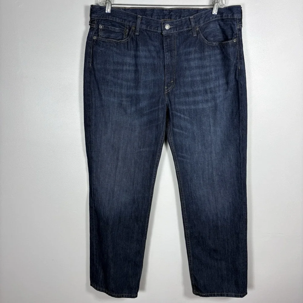 Levis 514 Men's 40x29.5 Distressed 5 Pocket Straight Dark Denim Blue Jeans 2014